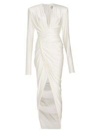 Shop Alexandre Vauthier Satin Gathered V-Neck Midi-Dress at Saks Fifth Avenue