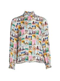 Shop Alice  Olivia Willa Smocked-Cuff Postcard Printed Shirt at Saks Fifth Avenue