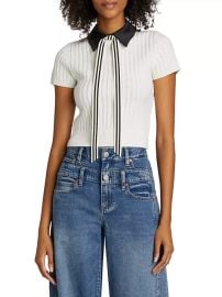 Shop Alice Olivia Abbott Wool Cable-Knit Short-Sleeve Sweater at Saks Fifth Avenue