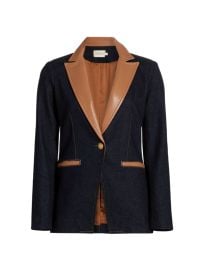 Shop Alice Olivia Breann Denim Vegan Leather Blazer at Saks Fifth Avenue