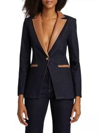 Shop Alice Olivia Breann Denim Vegan Leather Blazer at Saks Fifth Avenue