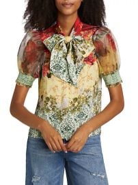 Shop Alice Olivia Brentley Floral Tie-Neck Blouse at Saks Fifth Avenue