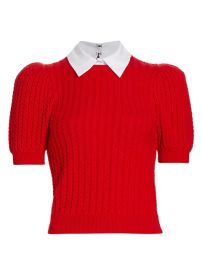 Shop Alice Olivia Chase Cable-Knit Puff-Sleeve Sweater at Saks Fifth Avenue