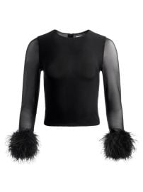 Shop Alice Olivia Delaina Mesh Feather-Cuff Top at Saks Fifth Avenue