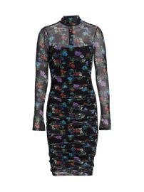 Shop Alice Olivia Delora Ruched Floral Turtleneck Dress at Saks Fifth Avenue