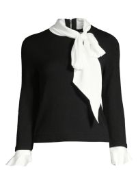 Shop Alice Olivia Justina Tieneck Wool amp Stretch Silk Combo Sweater at Saks Fifth Avenue