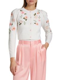 Shop Alice Olivia Kitty Embroidered Wool-Blend Cardigan at Saks Fifth Avenue