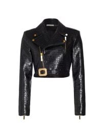 Shop Alice Olivia Krishna Croc-Embossed Vegan Leather Crop Moto Jacket at Saks Fifth Avenue