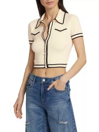 Shop Alice Olivia Marlena Knit Contrast-Trim Shirt at Saks Fifth Avenue