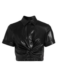 Shop Alice Olivia Phebe Vegan Leather Twist Crop Shirt at Saks Fifth Avenue