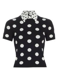 Shop Alice Olivia Polka-Dot Short-Sleeve Knit Blouse at Saks Fifth Avenue