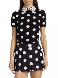 Shop Alice Olivia Polka-Dot Short-Sleeve Knit Blouse Saks Fifth Avenue at Saks Fifth Avenue