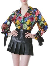 Shop Alice Olivia Randa Silk-Blend Floral Blouse at Saks Fifth Avenue