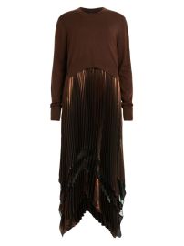 Shop AllSaints Sadie Mixed Media Pleated Midi-Dress at Saks Fifth Avenue