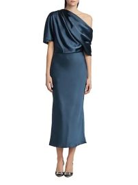 Shop Amsale Draped Satin Pencil Midi-Dress at Saks Fifth Avenue