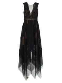 Shop BCBGMAXAZRIA Andi Asymmetric Lace amp Tulle Maxi Dress at Saks Fifth Avenue