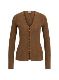 Shop BOSS Ribbed Cardigan in Stretch Fabric with Hook Closures at Saks Fifth Avenue