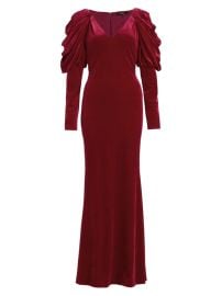 Shop Badgley Mischka Draped-Sleeve Velvet Gown at Saks Fifth Avenue