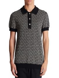 Shop Balmain Monogram Wool amp Linen-Blend Polo Shirt at Saks Fifth Avenue