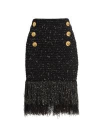 Shop Balmain Tweed Fringe Midi-Skirt at Saks Fifth Avenue