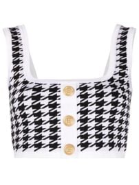 Shop Balmain button-embellished houndstooth crop top with Express Delivery - at Farfetch