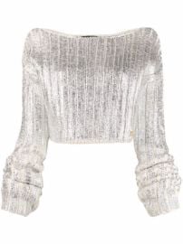 Shop Balmain cropped metallic knit jumper with Express Delivery - at Farfetch