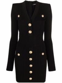 Shop Balmain logo-button ribbed mini dress with Express Delivery - at Farfetch