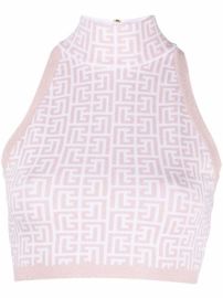 Shop Balmain monogram sleeveless cropped top with Express Delivery - at Farfetch