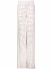 Shop Balmain textured monogram-pattern straight-leg knitted trousers with Express Delivery - at Farfetch