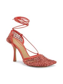 Shop Bottega Veneta Stretch Rhinestone Mesh Leather Sandals at Saks Fifth Avenue