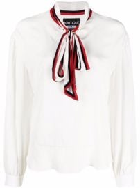 Shop Boutique Moschino striped pussy bow blouse with Express Delivery - at Farfetch