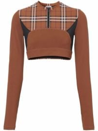 Shop Burberry checked stretch-jersey cropped top with Express Delivery - at Farfetch