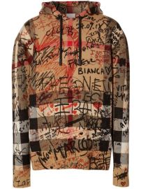 Shop Burberry graffiti-print checked hoodie with Express Delivery - at Farfetch