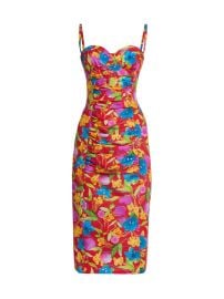 Shop Carolina Herrera Ruched Floral Bustier Midi-Dress at Saks Fifth Avenue