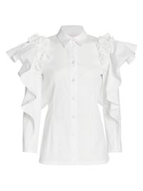 Shop Carolina Herrera Ruffle amp Floral-Embellished Blouse at Saks Fifth Avenue