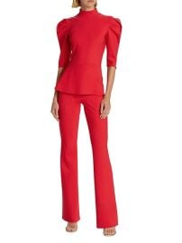 Shop Chiara Boni La Petite Robe Mixed-Media Puff-Sleeve Jumpsuit at Saks Fifth Avenue