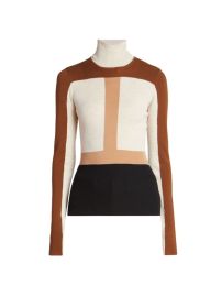 Shop Chlo Light Wool Intarsia Fitted Turtleneck Colorblock Sweater at Saks Fifth Avenue