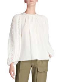 Shop Chlo Silk Georgette Lace-Sleeve Top at Saks Fifth Avenue