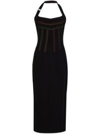 Shop Christopher John Rogers contrast-stitching halterneck dress with Express Delivery - at Farfetch