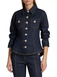 Shop Cinq Sept Canyon Jeweled Scrunched-Sleeve Denim Jacket at Saks Fifth Avenue