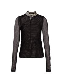 Shop Cinq Sept Embellished Shirred Mesh Turtleneck Top at Saks Fifth Avenue