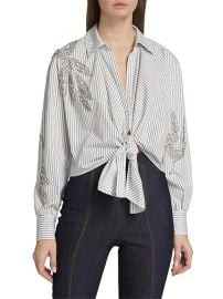 Shop Cinq Sept Marianna Crystal-Embellished Poplin Crop Blouse at Saks Fifth Avenue