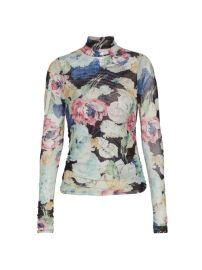 Shop Cinq Sept Wildwood Flower Shirred Mesh Turtleneck at Saks Fifth Avenue