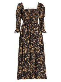 Shop D E N Bijou Printed Cotton Smocked Midi-Dress at Saks Fifth Avenue