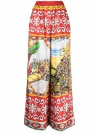 Shop Dolce amp Gabbana Carretto-print palazzo trousers with Express Delivery - at Farfetch