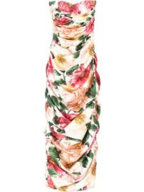 Shop Dolce amp Gabbana ruched floral strapless dress with Express Delivery - at Farfetch