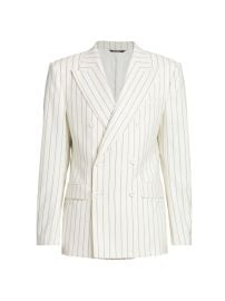 Shop DolceGabbana Pinstriped Wool amp Silk-Blend Double-Breasted Suit Jacket at Saks Fifth Avenue