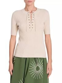 Shop Dries Van Noten Taru Wool-Blend Lace-Up Top Saks Fifth Avenue at Saks Fifth Avenue