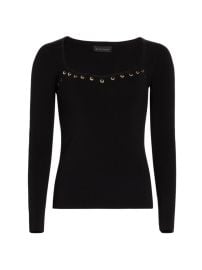 Shop Elie Tahari Metal-Loop Embellished Sweetheart Sweater at Saks Fifth Avenue