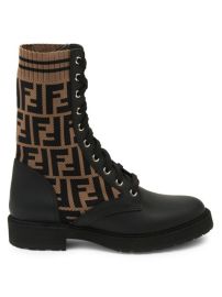 Shop Fendi Rockoko Knit Leather Combat Boots at Saks Fifth Avenue